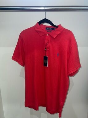 Classic Men's Polo Shirt in Red with Blue Logo